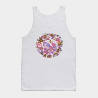 Bird with flowers and butterfly in Russian folk art style Tank Top